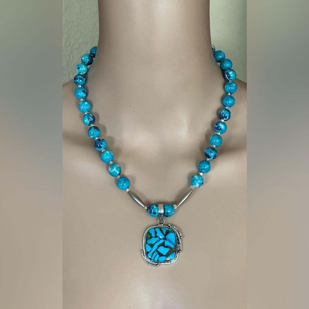 20 inch Blue & Gray Rain Flower Jade Bead Necklace NWOT - Picture 15 of 15